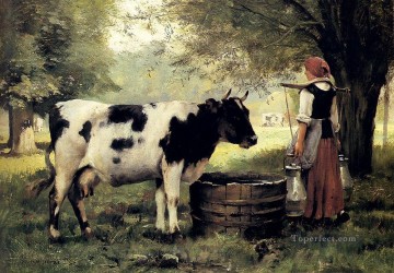 Julien Dupré Painting - La vida en la granja de la lechera Realismo Julien Dupre